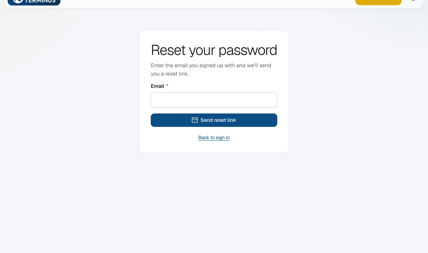 The Reset your password page with the Email field and the Send reset link button.