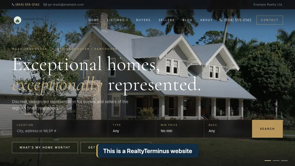 Live edit in action: a realtor clicks the headline on their website, types a new one, swaps the photo, changes a listing price and publishes.