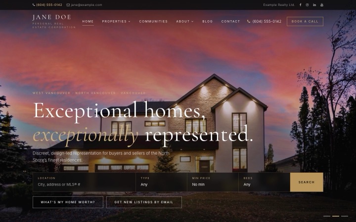 Prestige template home page